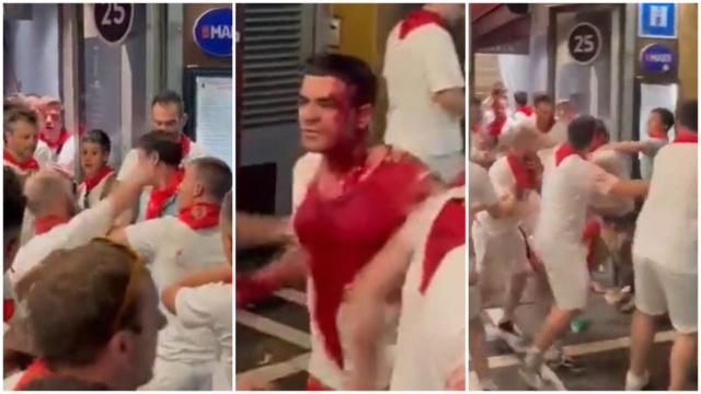 Imágenes de la pelea en las fiestas de San Fermín de Pamplona.