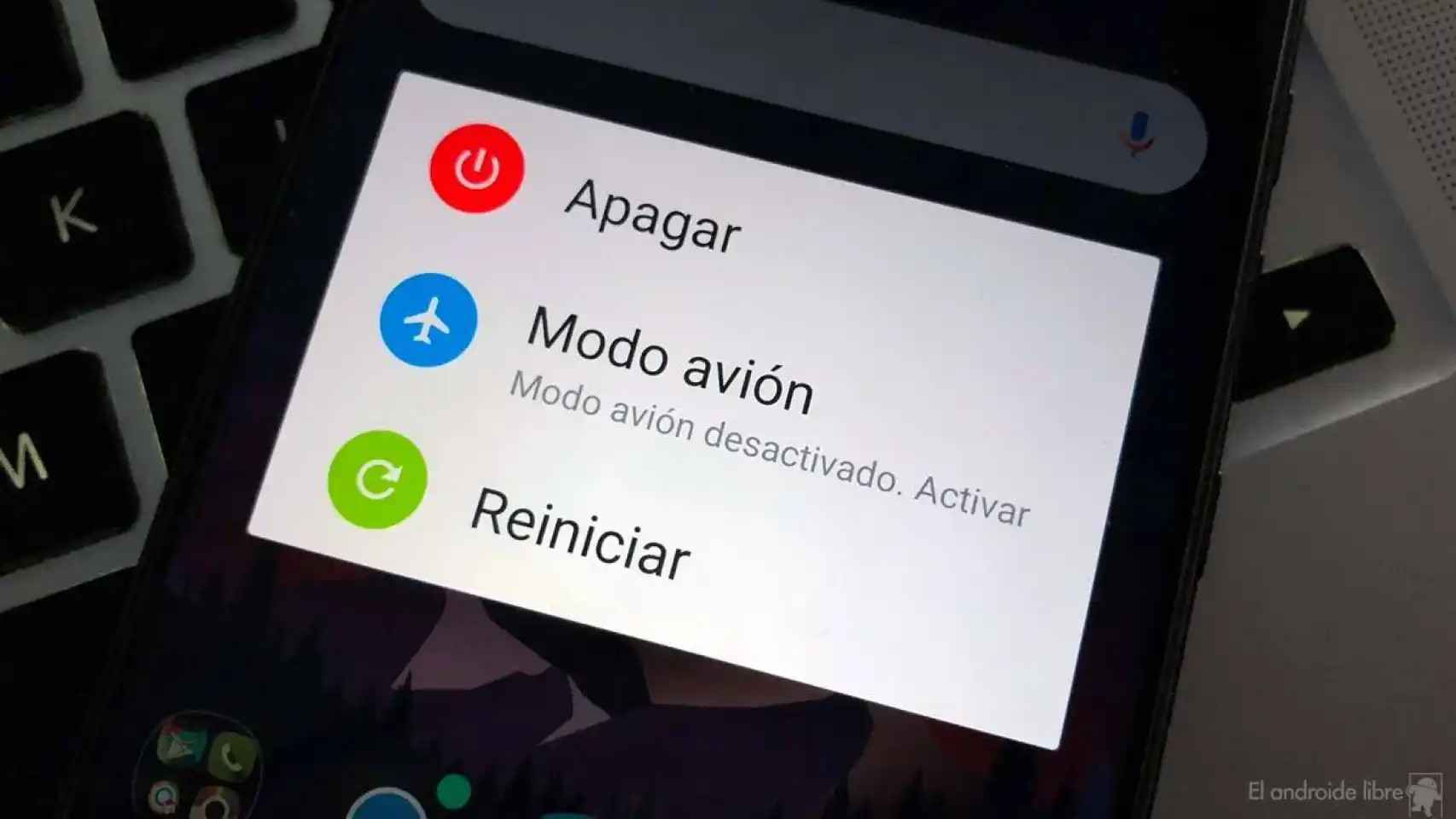 Android mobile reboot menu