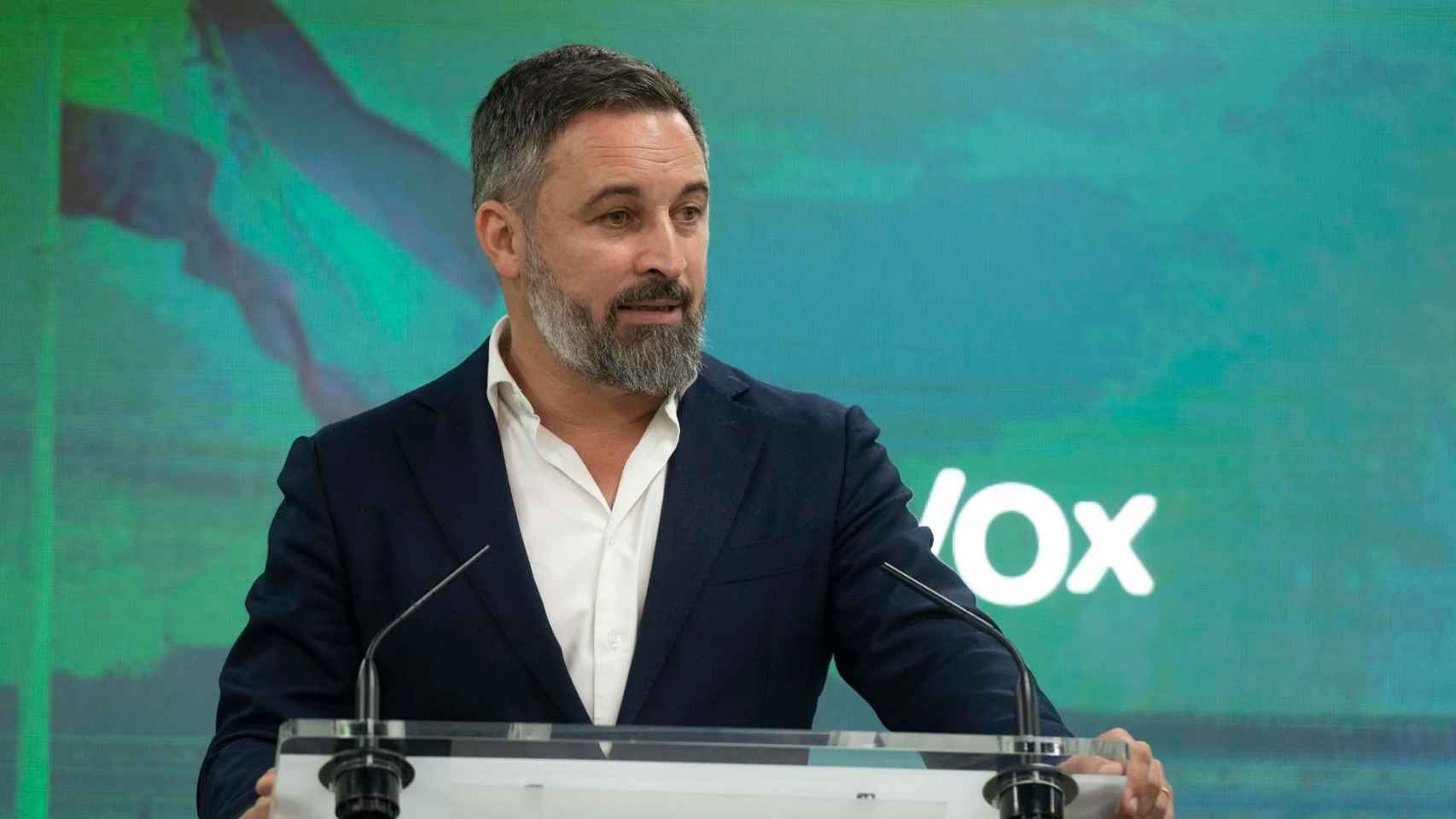 El líder de Vox, Santiago Abascal, durante un mitin de Vox.