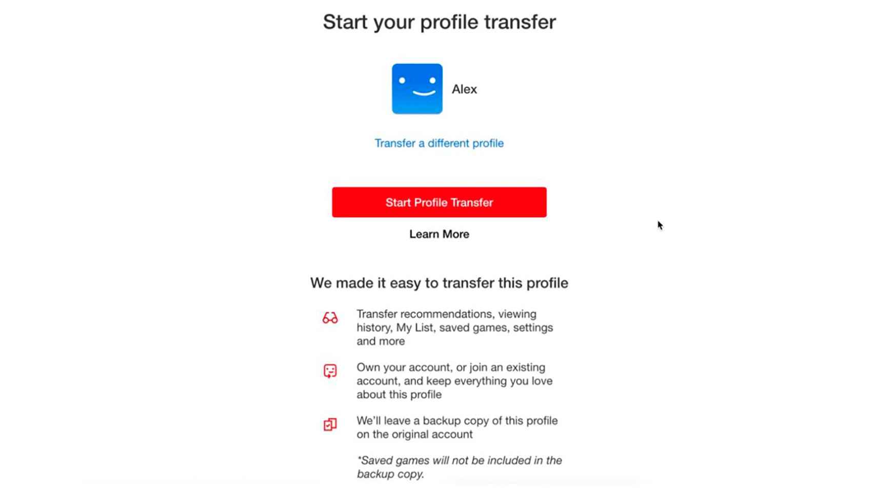 Transfer a profile to an account