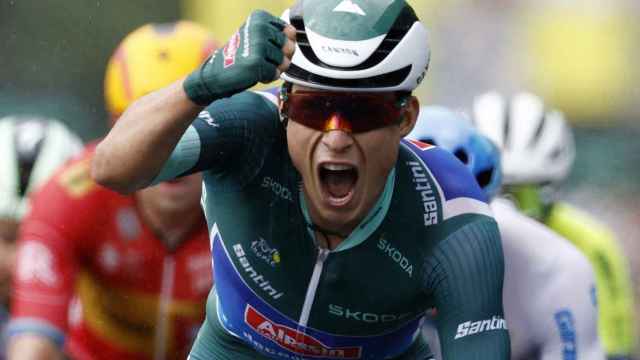 Jasper Philipsen, celebrando su victoria en la undécima etapa del Tour de Francia 2023