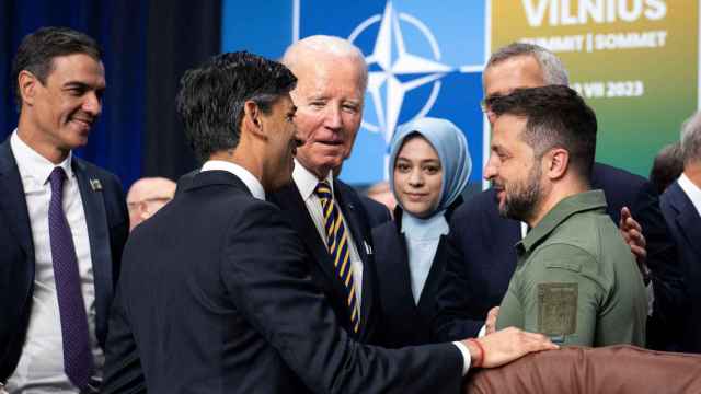 Pedro Sánchez, Rishi Sunak, Joe Biden y Volodímir Zelenski, durante la cumbre de la OTAN en Vilna