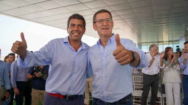 Carlos Mazón y Alberto Núñez Feijóo, en una visita del presidente del PP a Valencia. EE