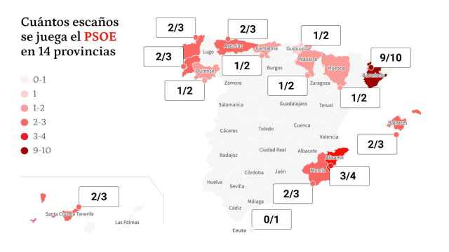 Provincias en las que el PSOE se disputa el último escaño