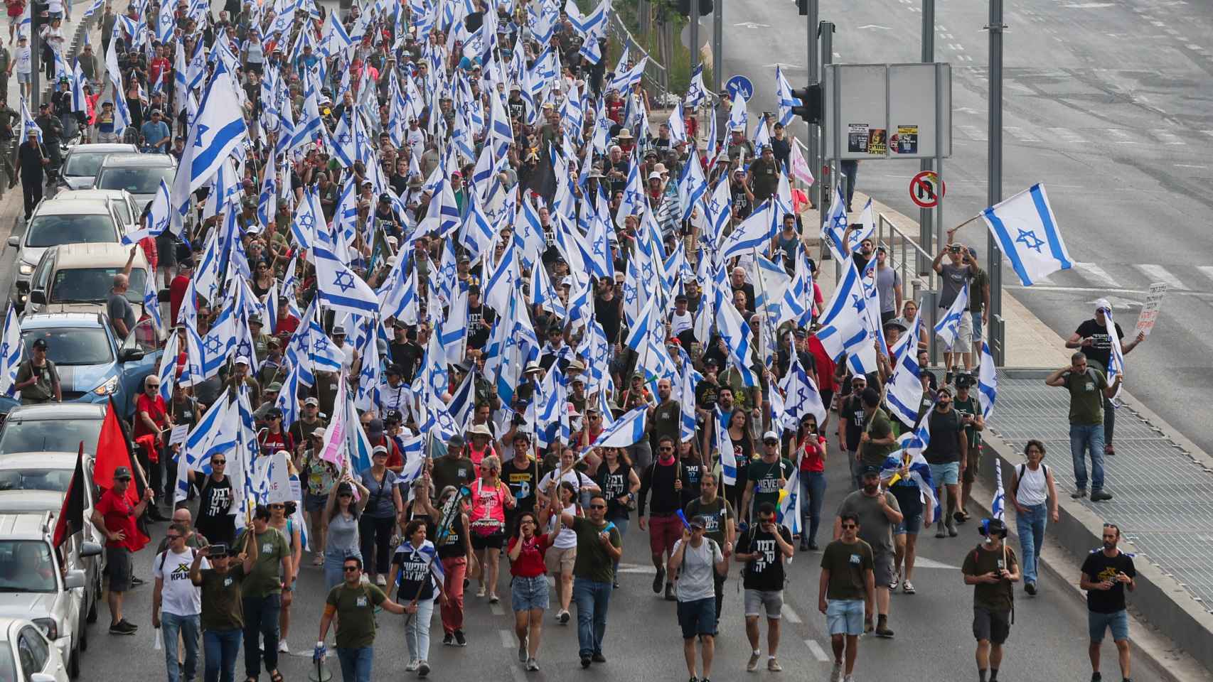 Protestas contra la reforma judicial de la coalición liderada por Netanyahu, este martes.