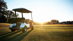 Un carro aparcado en un campo de golf