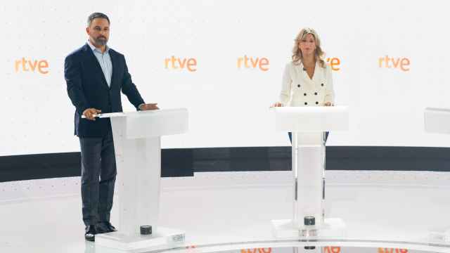 Yolanda Díaz y Santiago Abascal, en el debate a tres en RTVE el pasado miércoles.