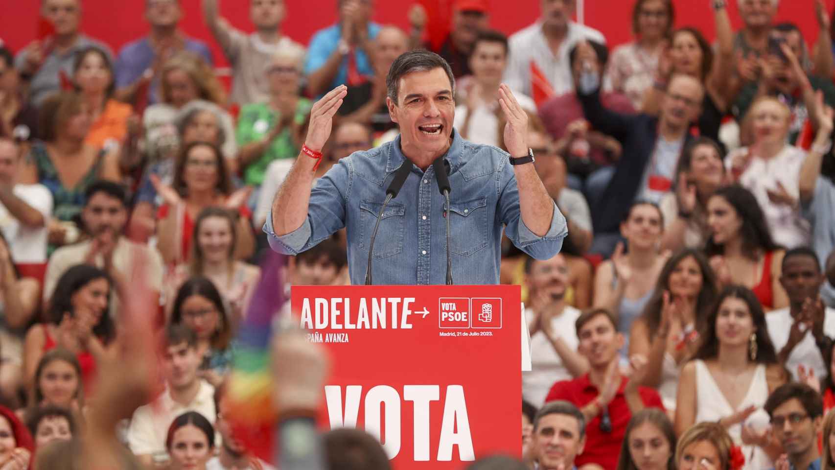 El presidente del Gobierno y candidato socialista, Pedro Sánchez, este viernes en el cierre de campaña en Getafe.
