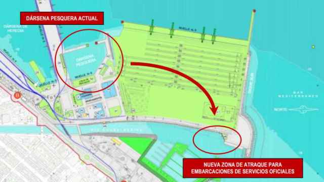 Mapa con la nueva localización del atraque para embarcaciones oficiales en el puerto de Málaga.
