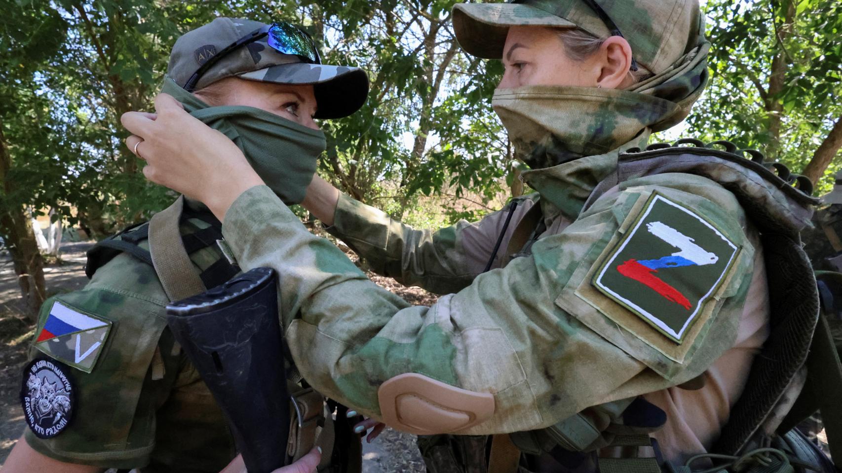 Russian territorial defense women's unit conducts drills near Yevpatoriya.