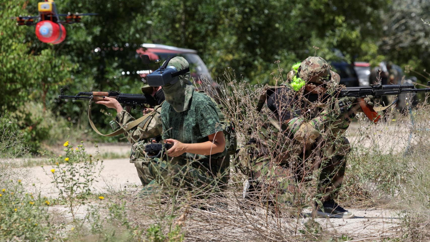 Russian territorial defense women's unit conducts drills near Yevpatoriya.