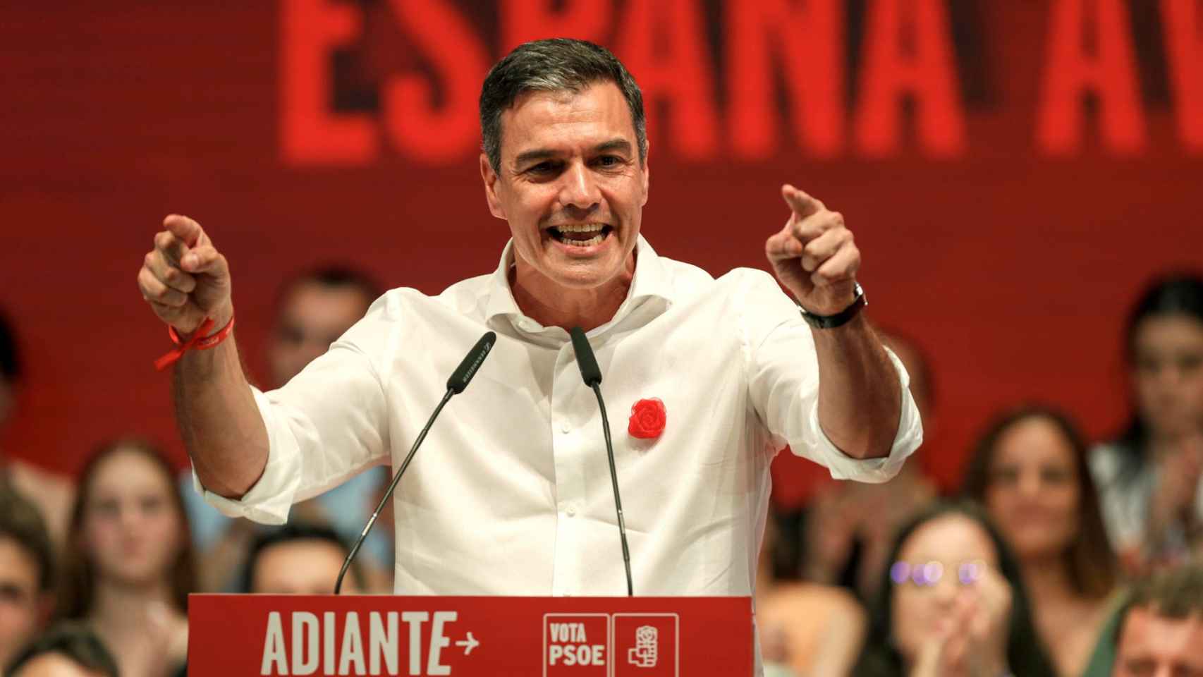 Pedro Sánchez durante un mitin del PSOE.