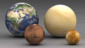Los planetas interiores de nuestro sistema solar. De izda. a dcha.: Tierra, Marte, Venus y Mercurio. Foto: Wikimedia Commons/Lsmpascal