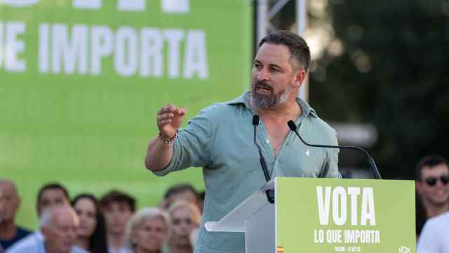 El presidente de Vox, Santiago Abascal, durante un mitin de campaña.