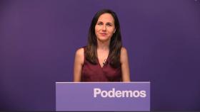 La secretaria general de Podemos, Ione Belarra, en un vídeo emitido este lunes.