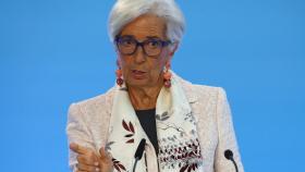 La presidenta del BCE, Christine Lagarde, durante la rueda de prensa de este jueves en Fráncfort