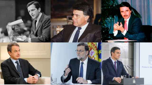 De izq. a dcha. y de arriba a abajo: Adolfo Suárez, Felipe González, José María Aznar, José Luis Rodríguez Zapatero, Mariano Rajoy y Pedro Sánchez.