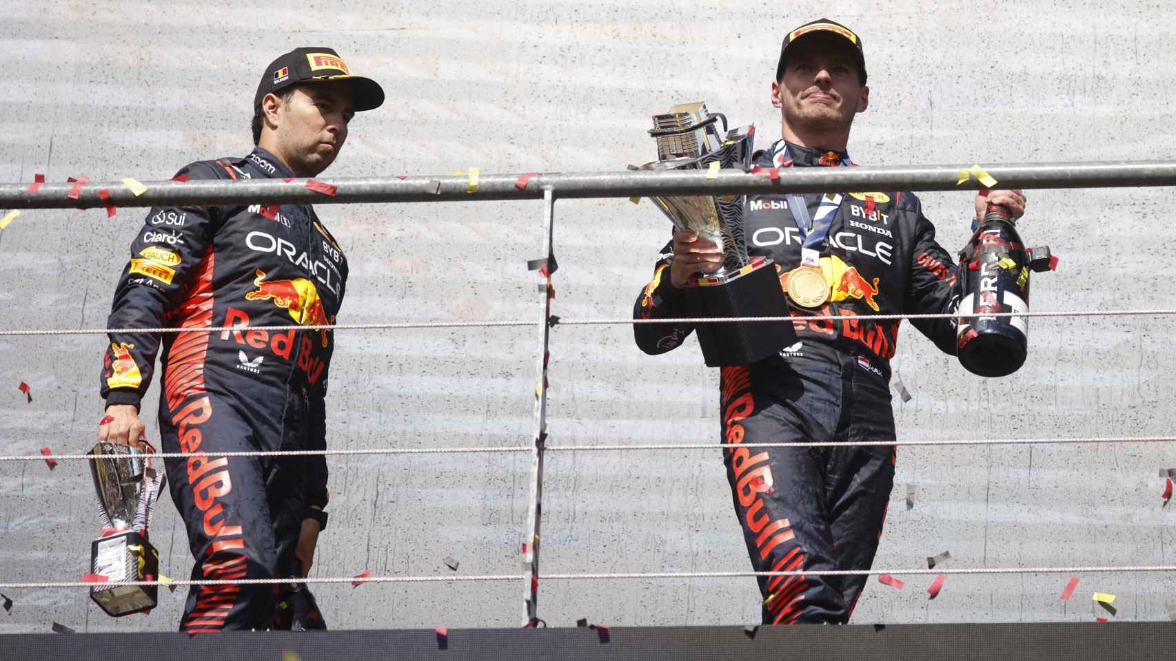 Pérez y Verstappen, en el podio.