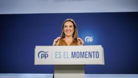 Cuca Gamarra, secretaria general del PP, ofrece una rueda de prensa este lunes en Génova.