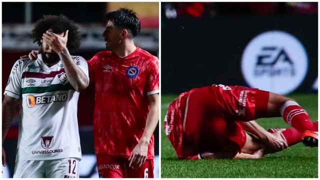 Marcelo llorando tras lo ocurrido y Luciano Sánchez en el suelo lesionado.