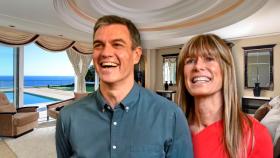 Pedro Sánchez y Begoña Gómez en un fotomontaje de El Español. De fondo, el hotel Le Mirage.