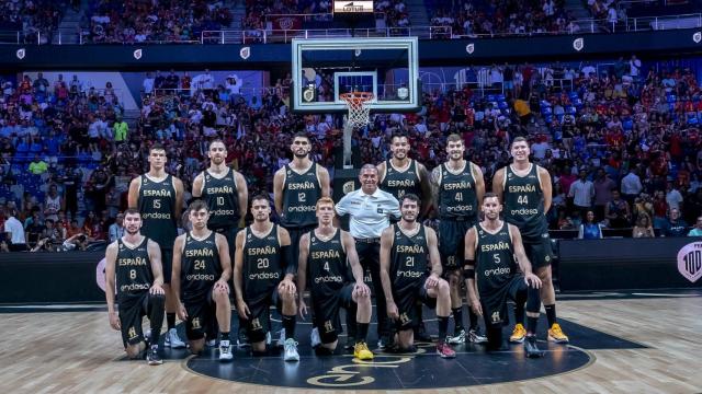 La selección española de baloncesto antes del partido contra Estados unidos