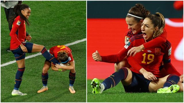 Las celebraciones de Salma Paralluelo y Olga Carmona de sus goles en las semifinales