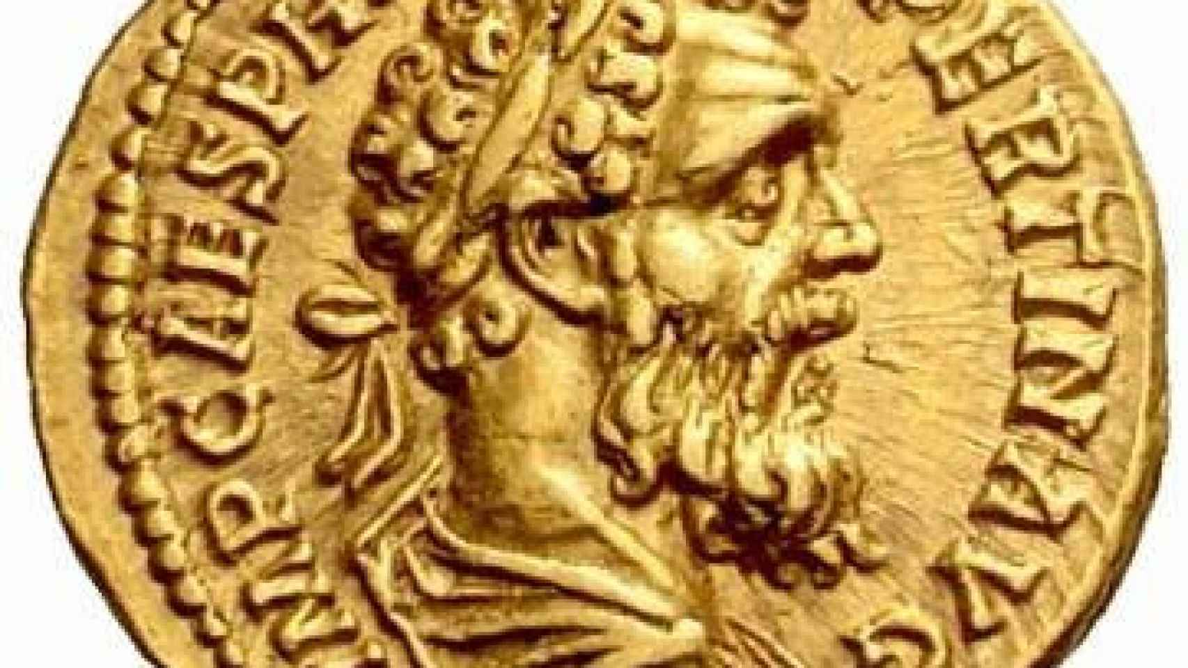 Áureo romano acuñado durante el breve reinado de Pertinax con la efigie del emperador