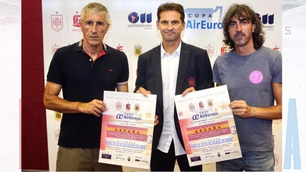 Quique Setién, Fernando Giner y Emilio Amavisca, en la presentación de la Copa Air Europa