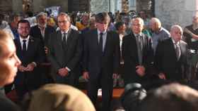 Puigdemont junto al presidente Aragonès, y los 'expresidents' Torra, Montilla y Pujol, durante el homenaje a Pau Casals el pasado 21 de agosto, en Codalet (Francia).
