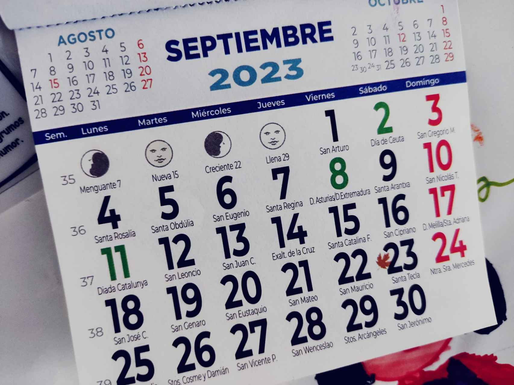 Calendario de septiembre de 2023