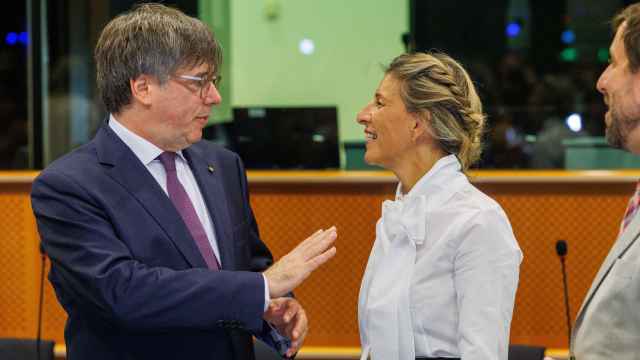 Carles Puigdemont y Yolanda Díaz este lunes en Bruselas.