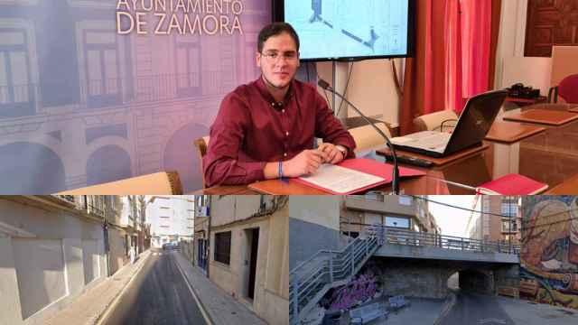 Collage con el concejal Pablo Novo y las dos calles que pasarán a ser semipeatonales