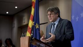 Carles Puigdemont, el martes en un hotel en Bruselas, planteando sus exigencias para apoyar la investidura de Sánchez.