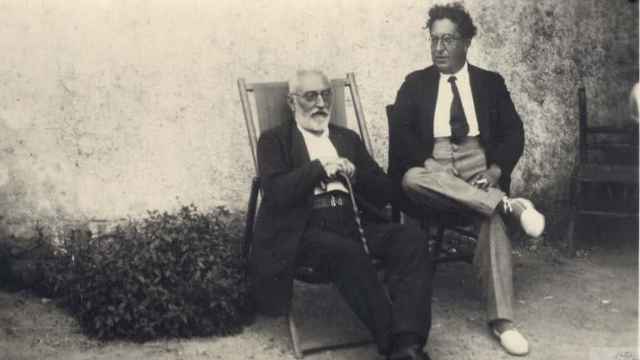 Miguel de Unamuno y Eduardo Ortega y Gasset en Hendaya en 1925.