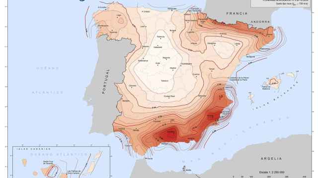 Maga de IGN de la peligrosidad sísmica en España en 2015.
