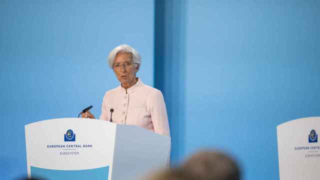 Christine Lagarde, presidenta del Banco Central Europeo (BCE), este jueves durante la rueda de prensa posterior a la reunión del Consejo de Gobierno.
