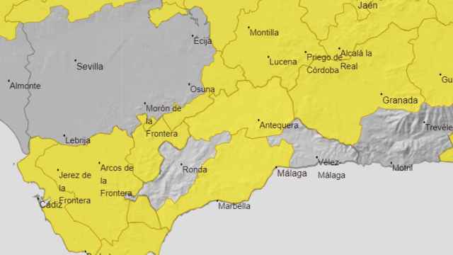 Imagen del mapa con la previsión de Aemet para este viernes en la provincia de Málaga.