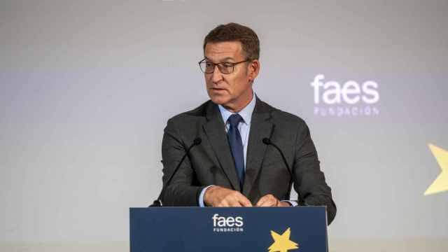 El líder del PP, Alberto Núñez Feijóo, este viernes en un acto de la fundación FAES, en Madrid.