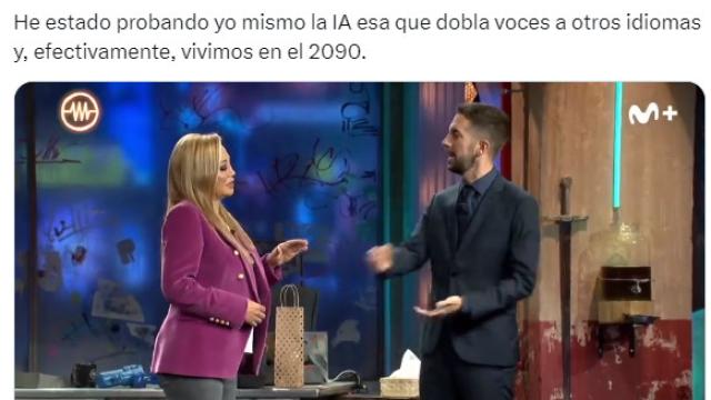 Captura del tweet viral del vídeo doblado al inglés de David Broncano y Belén Esteban.