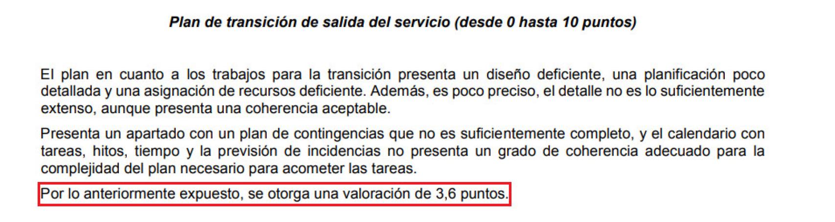 Fragmento del informe de igualdad sobre la renovación del servicio.