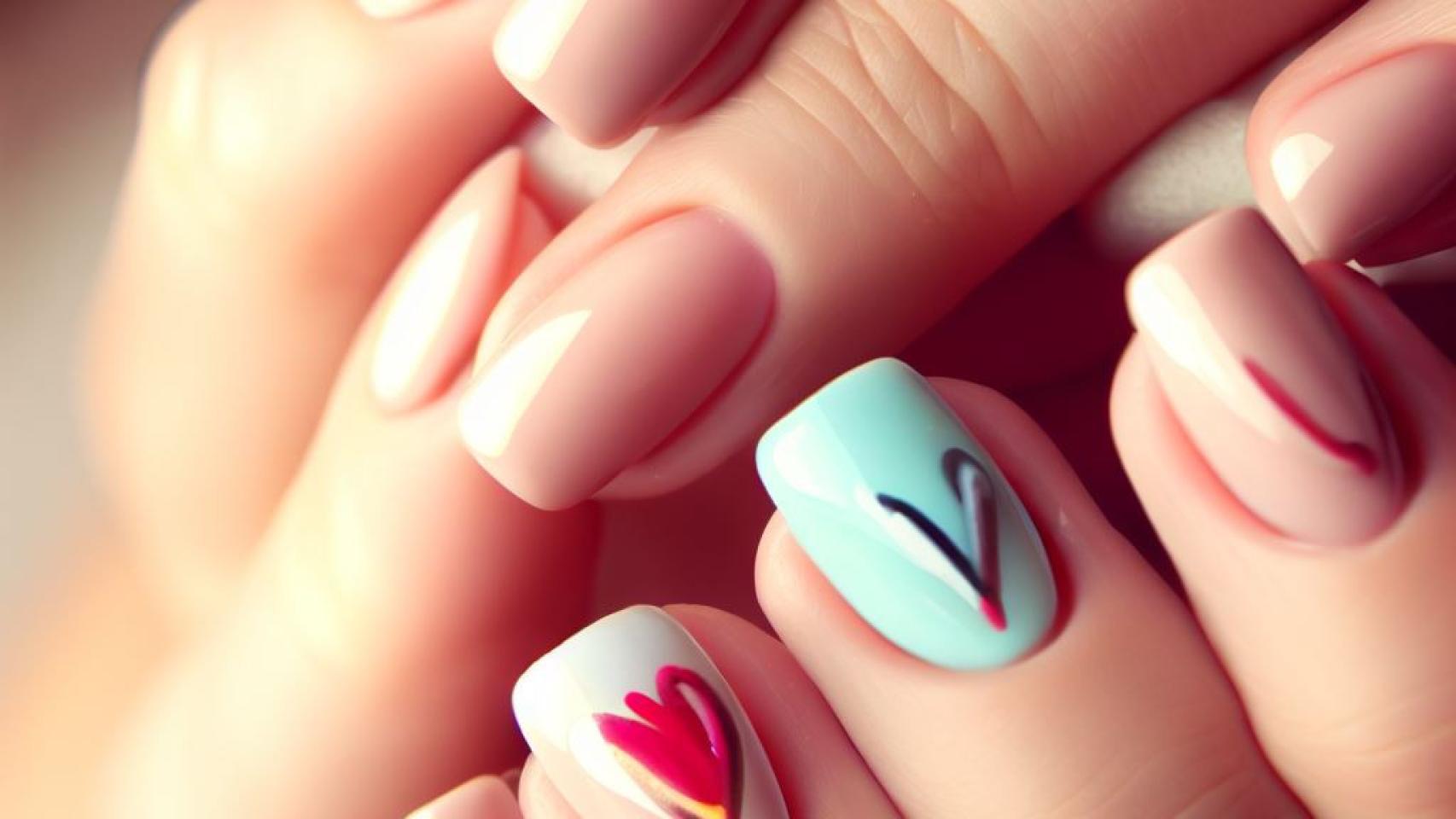 Uñas con corazones.