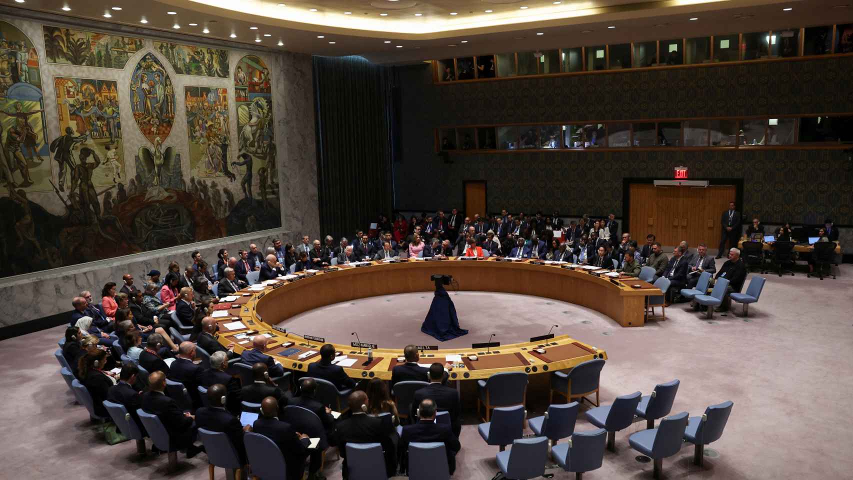 El Presidente de Ucrania, Volodymyr Zelenskiy, se dirige al Consejo de Seguridad de las Naciones Unidas durante una reunión a nivel ministerial del Consejo de Seguridad sobre la crisis en Ucrania en la sede de la ONU en Nueva York, el 20 de septiembre de 2023.