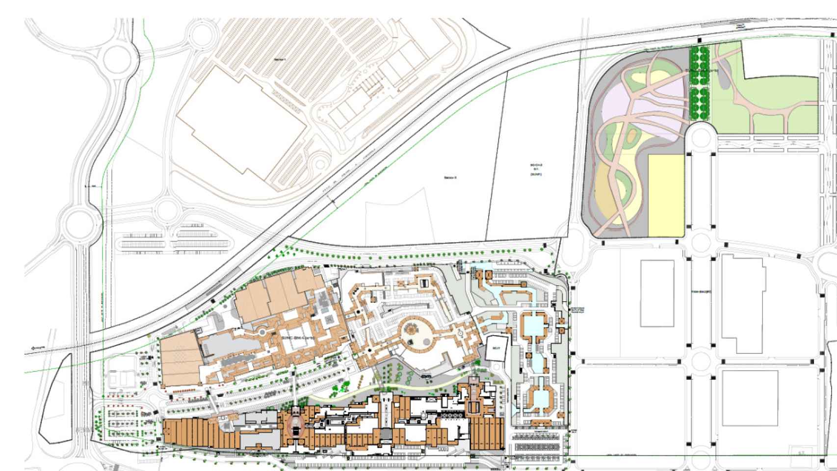 Plano de las zonas de ampliación del centro comercial.
