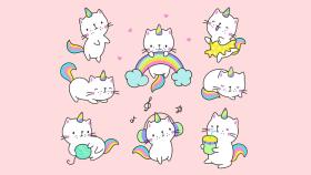 Dibujos de gatos unicornio 'kawaii'.