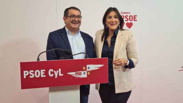 La secretaria de Organización del Partido Socialista de Castilla y León, Ana Sánchez, y Juan Luis Cepa, portavoz socialista de Agricultura y Ganadería en las Cortes