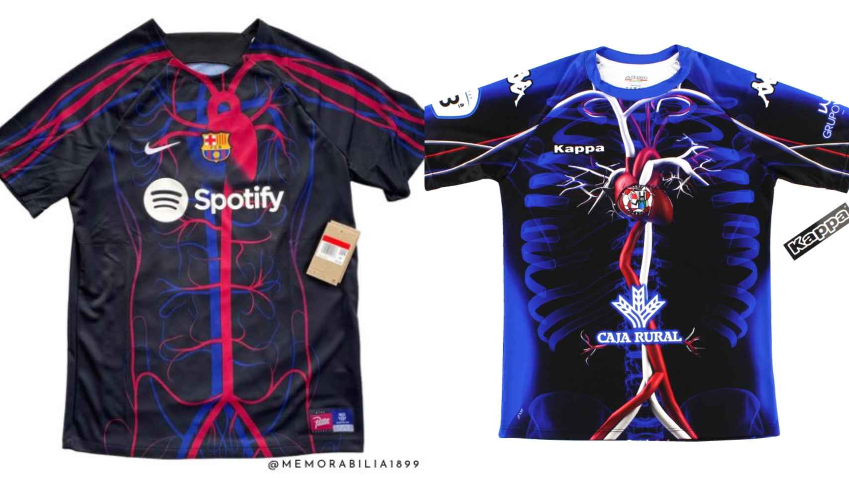 Collage entre la nueva camiseta del CF Barcelona y el diseño de 2018 del Zamora CF