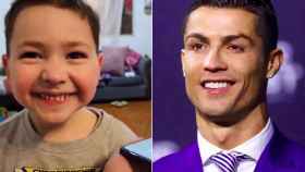 La felicidad del niño y una imagen de Cristiano Ronaldo.