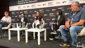 Pilar Pérez Solano durante el Festival de San Sebastián lanzando la Declaración de cineastas en contra de la IA.