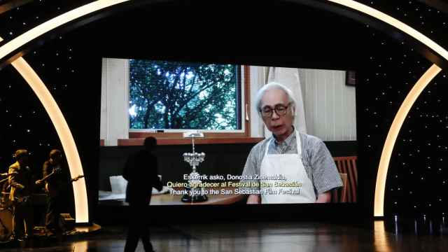 EL vídeo  con el que Miyazaki agradecía el Premio Donostia. Foto: EFE/ Juan Herrero
